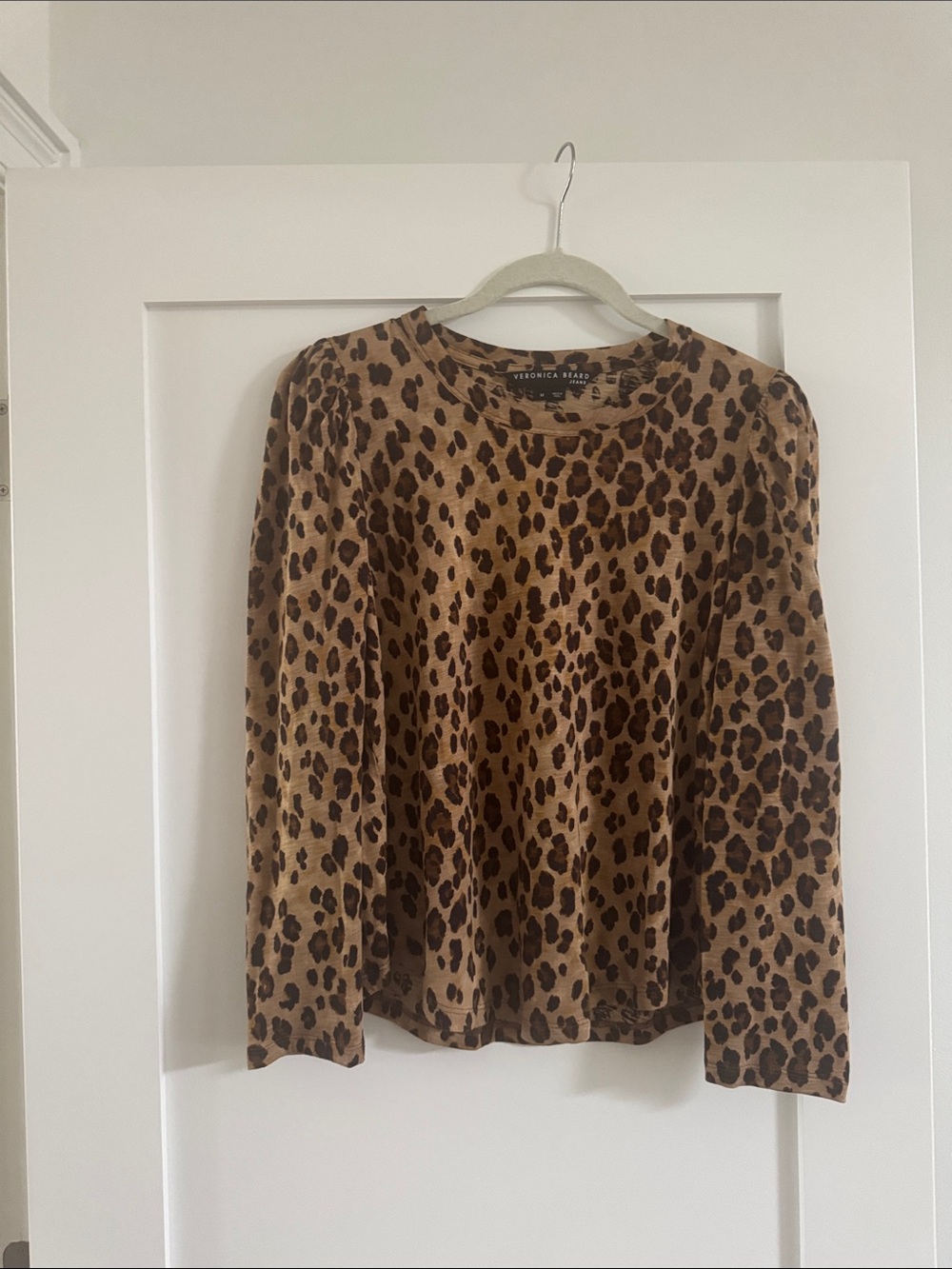 Veronica Beard Leopard-Print Long Sleeve Top - Tan & Black